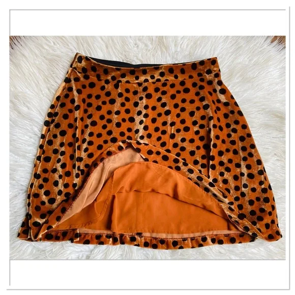 Madewell Velvet Circle Mini Skirt In Leopard Dot Orange Brown Black Size 6 - Picture 2 of 8